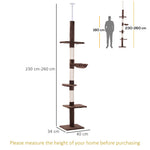 PawHut Cat Tree, Ceiling Height Adjustable, Sturdy with Sisal Posts, Brown