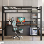 Loft Bed 140x200cm Iron Frame Desk Shelves Power USB/Type-C - Black