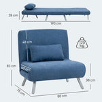 Upholstered Armchair, 2-in-1 Sleeper Guest Bed, Fabric Blue