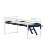 Children's Loft Bed 90x200 cm with Ladder & Table, White-Navy Blue