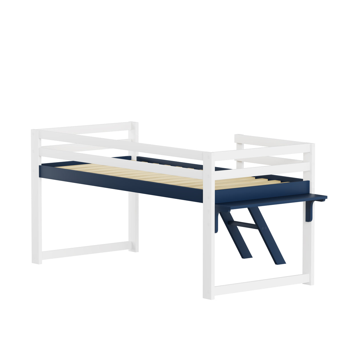 Children's Loft Bed 90x200 cm with Ladder & Table, White-Navy Blue