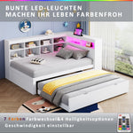 Solid Wood Sofa with Pull-Out Bed, USB & LED, White
