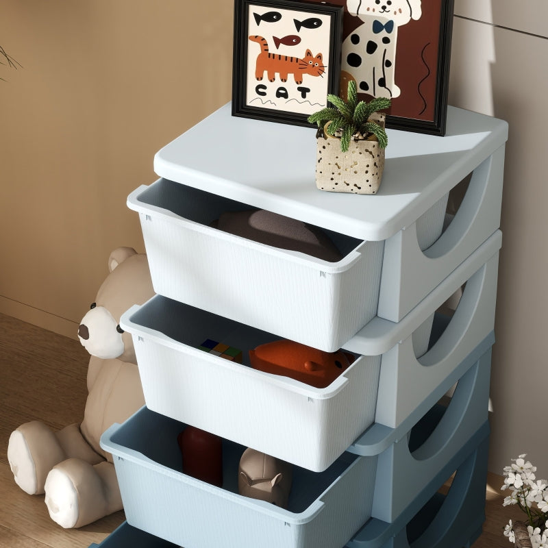 Kids' Storage Boxes, 4 Drawers, Rounded Edges, Plastic, Blue