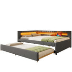 Daybed Sofa Bed 140x200cm with LED Light & Trundle, Grey Linen