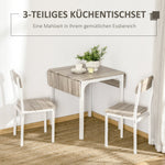 Dining Set, 3-Piece with Folding Table & 2 Chairs, Steel MDF, Natural White