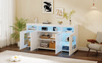 Side Table High-Gloss Sideboard 140x40x70cm LED Light 3 Compartments, White