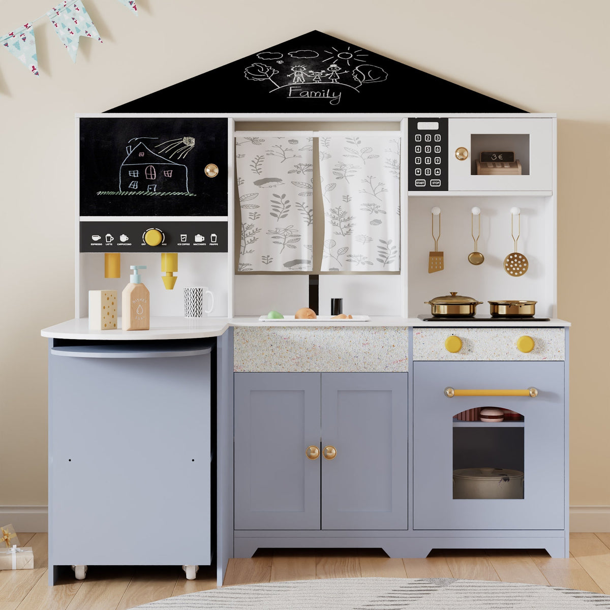Children's Play Kitchen with Creative House Design and Accessories, White and Purple