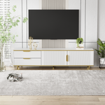 TV Cabinet, Carved Texture with Golden Handles & Feet, Marble