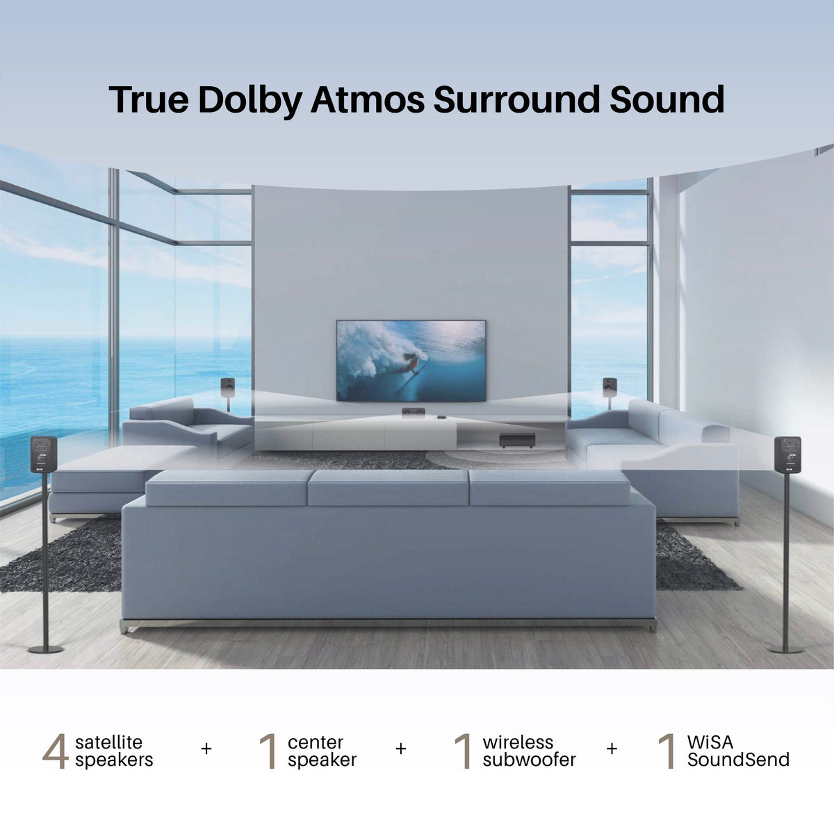 5.1 Wireless Home Cinema System Dolby Atmos Monaco Set - Black