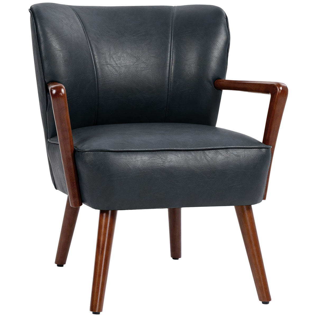 Lounge Chair, Armrests, Wooden Legs, Faux Leather
