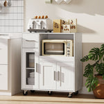Mobile Kitchen Cabinet with Drawers, Shelves & Cable Hole - White