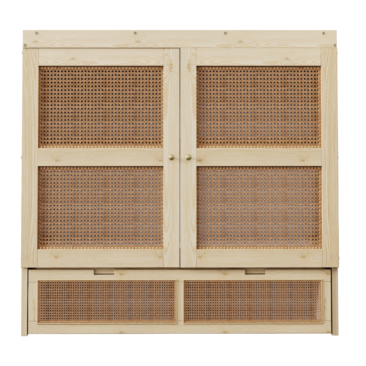 Vertical Wall Bed with Slatted Base and Storage Drawers, 140 x 200 cm, Wood Color