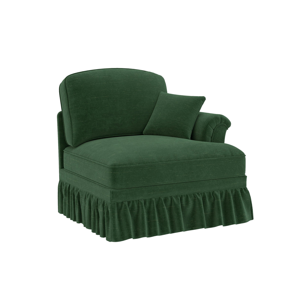 Windsor Cloud Sofa with Removable Ruffle Skirt and Cushion, Chenille Green