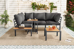 Garden Furniture Set with Sofa and Multi-functional Tables, Galvanized Steel and Wood-look Plastic, Grey and Black