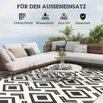 Outdoor Rug, Robust Weatherproof Foldable, Black and White