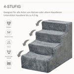 Dog Stairs 4-Step, Pet Stairs 35cm, Plush Look, Light Grey