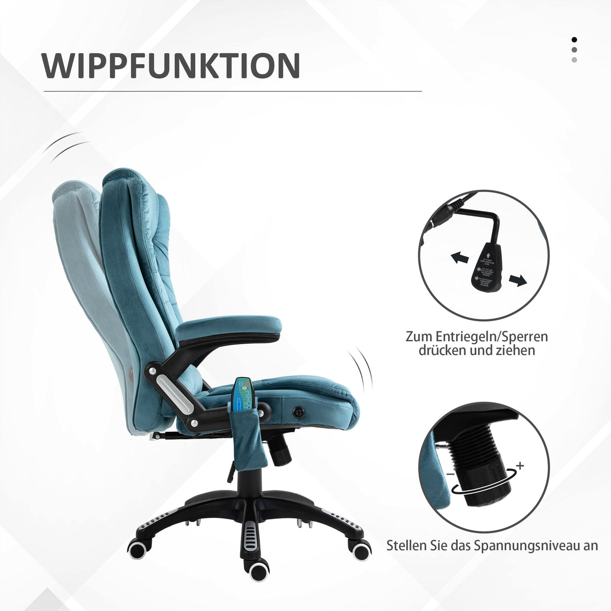 Office Chair Gaming Chair, Massage & Heating Function, Height-Adjustable 120kg, Blue