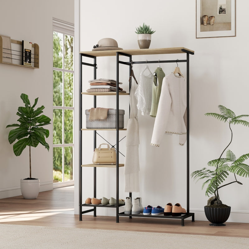 Coat Rack, Clothes Rail Shoe Rack Storage, Oak