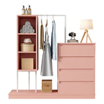 Drawer Cabinet Wardrobe Set, Sideboard Clothes Rail W140/W40/H135, Pink