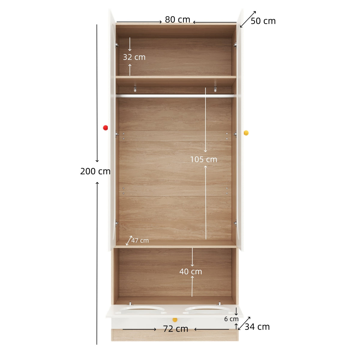 Children's Wardrobe Hanging Rail & Cat Bed 80x50x200cm White Natural Wood