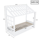 Country Style Children's Bed 90x200cm with Roof & Storage, White