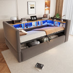 Hydraulic Sleeper Sofa Bed 90x190cm with LED & Storage, Dark Grey