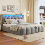 Upholstered Bed 180x200 Hydraulic Storage Headboard USB LED, Velvet Grey