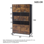 Display Cabinet LED Lighting Storage 2 Drawers Highboard, Black + Wood Grain