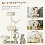 Cat Scratching Post, Climbing Tree with Toys & Tunnel, Beige