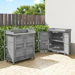 Garden Cabinet Tool Shed Potting Table Galvanized Worktop 2 Shelves - Grey