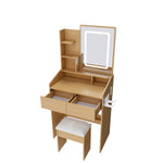 Dressing Table Set with LED Mirror & Power Outlet, Wood