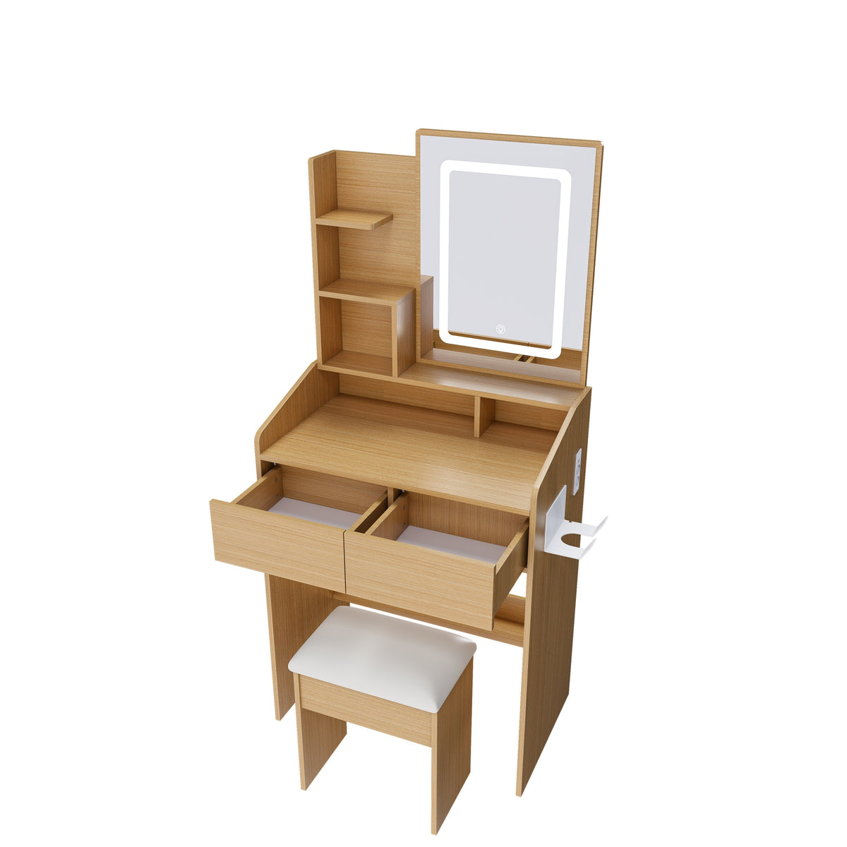 Dressing Table Set with LED Mirror & Power Outlet, Wood
