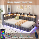 Upholstered Bed Set 180x200cm with Storage & Tables, Beige Velvet