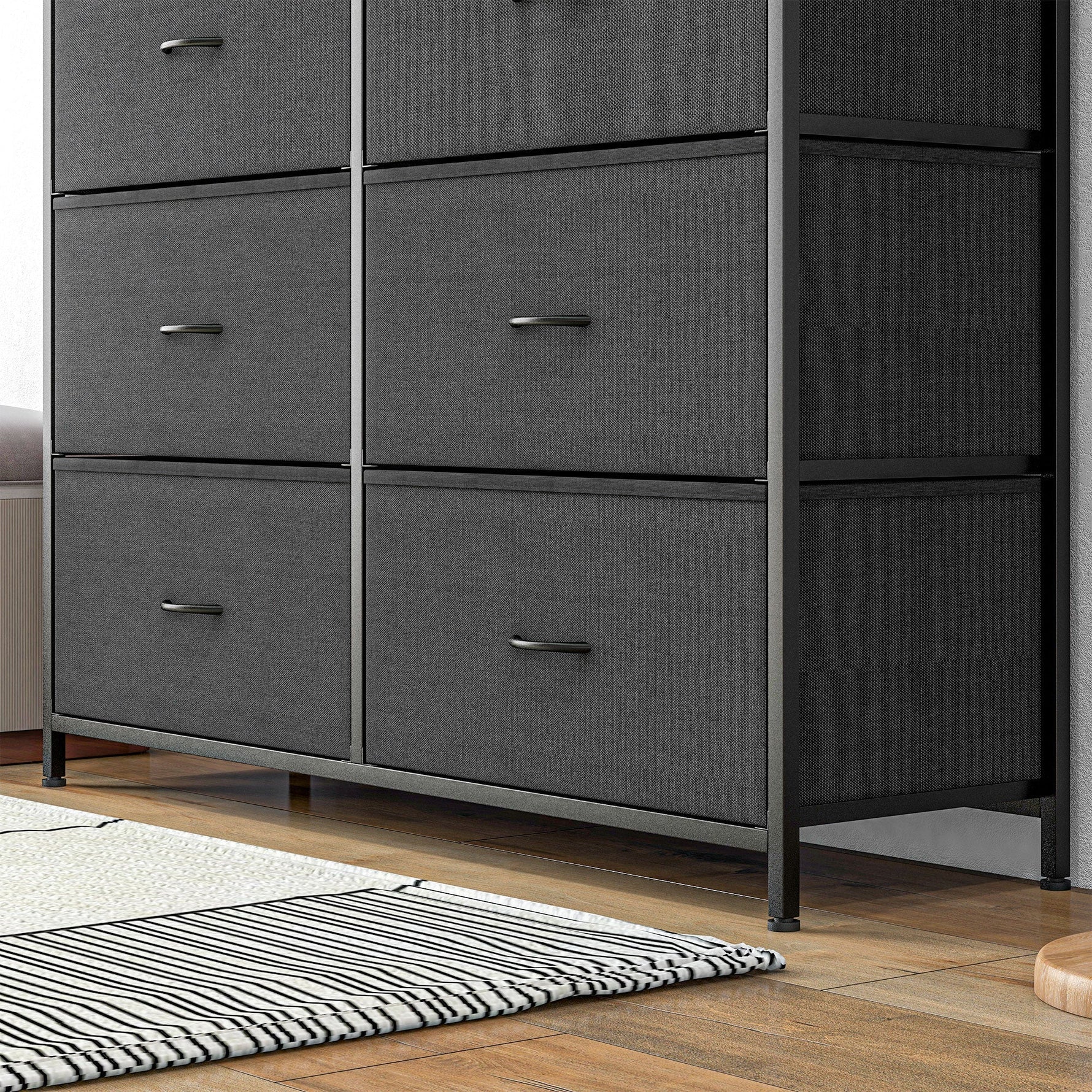 Chest of Drawers/Sideboard, 10 Foldable Fabric Drawers, Steel Black