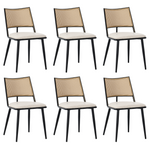 Set of 6 Dining Chairs Rattan Backrest PU Seat Black