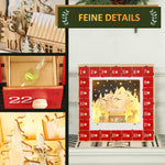 Advent Calendar, 24 Drawers with LED Lights, Red MDF