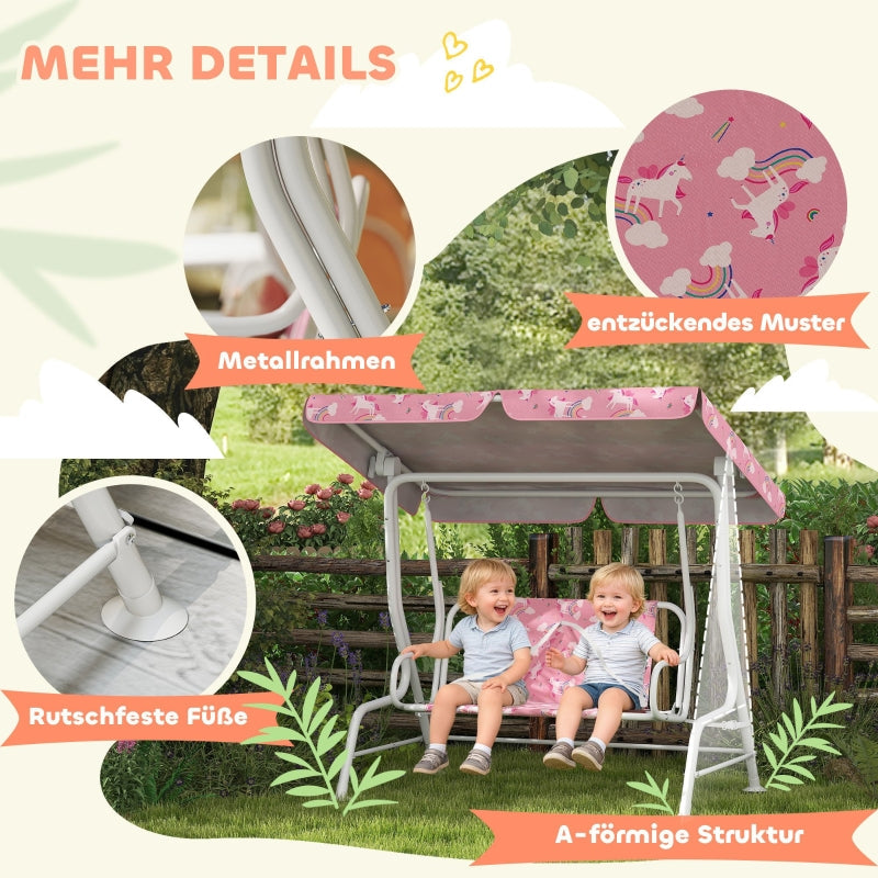 2-Seater Children's Hollywood Swing with Adjustable Canopy and Safety Belt, Pink