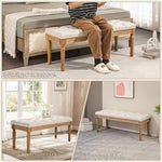 Upholstered Bench, Bed Bench, Wooden Legs, Cream