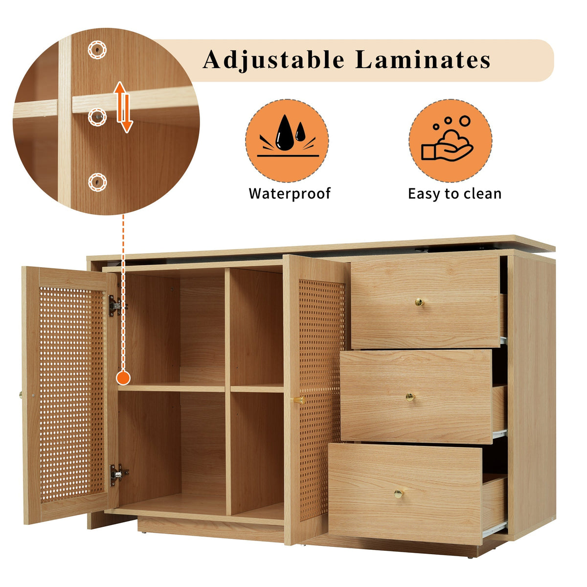 Desk, L-Shaped Corner Computer Table with Rattan Doors, 126 cm White