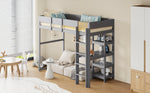 Loft Bed with Storage, 90x200cm, Slatted Base, Solid Pine Wood Grey