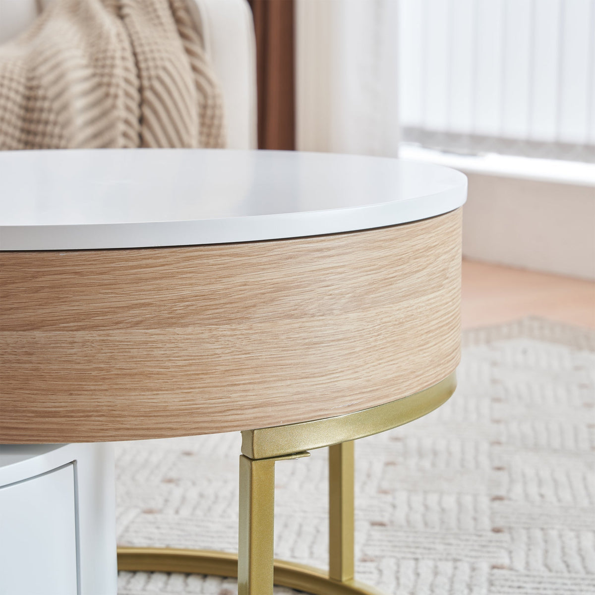 Nesting Table, Fold-Up Coffee & Side Table with Two Drawers, 2-Piece Set, Golden