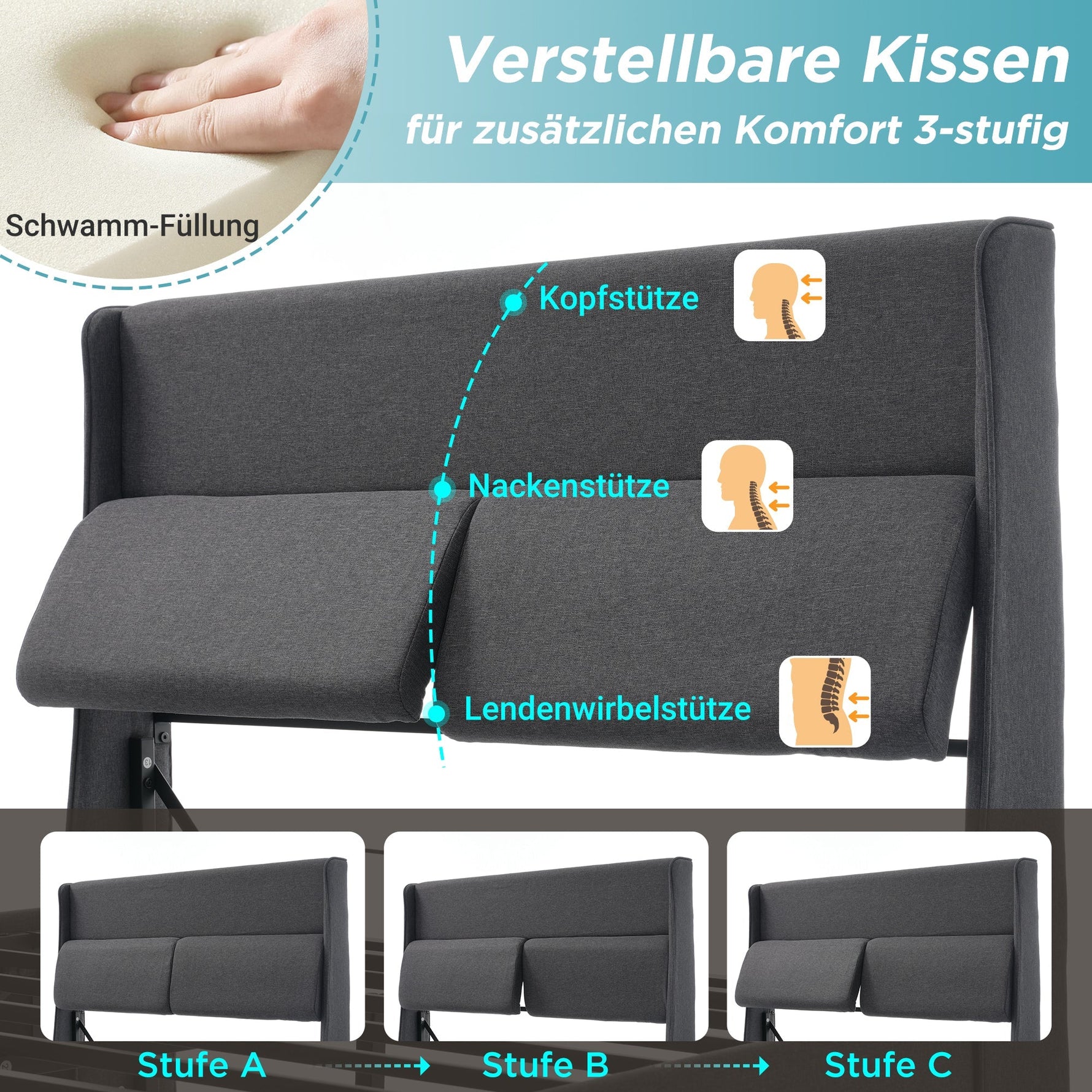 Upholstered Double Bed 180x200cm Hydraulic Storage Adjustable Headrest Linen Grey