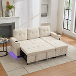 Treviso L-Shaped Sofa Bed 3-Seater Fold-Out Hidden Storage LED Strip Beige