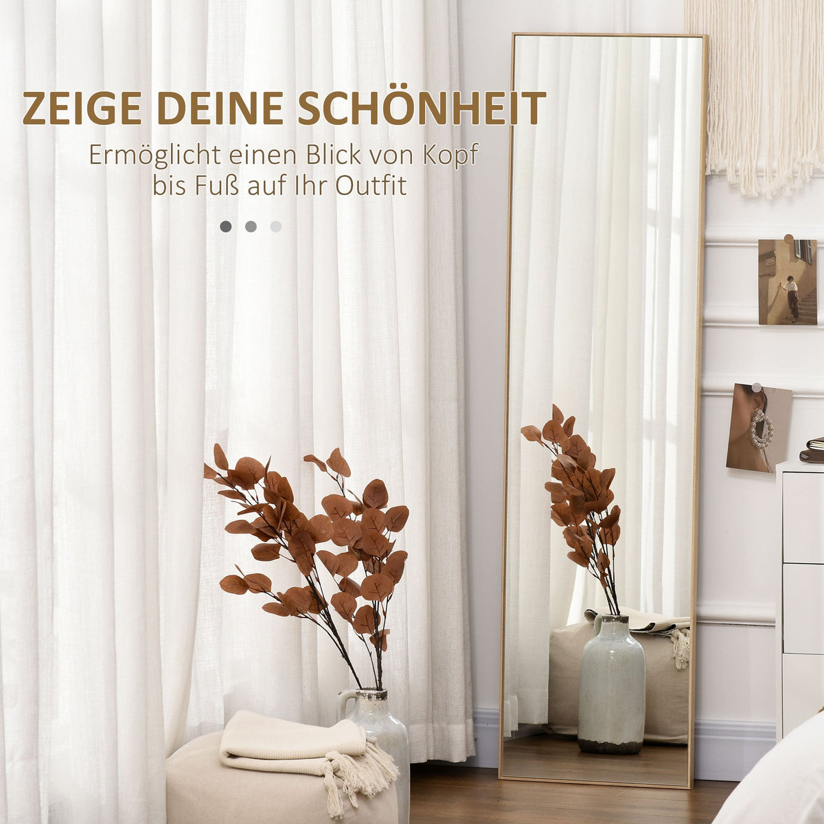 Standing Mirror, Full Length Dressing Makeup, Light Brown Wood Grain