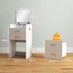 3-in-1 Dressing Table with Mirror, Bedside Table, Rolling Stool, Drawers, White
