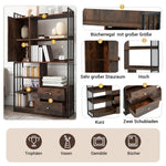 Bookcase, 6-Shelf Industrial Bookcase with Doors & Drawers, Floor to Ceiling, Antique Brown Steel