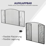 Fireplace Grate, 3-Panel Foldable Spark Guard, Metal Black