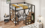 Loft Bed, Multifunctional with Storage & Stairs, 140x200 cm, Metal Black