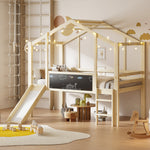 Children's Bed 90x200cm Attic Design Slide Graffiti Board Solid Wood/Wood Color