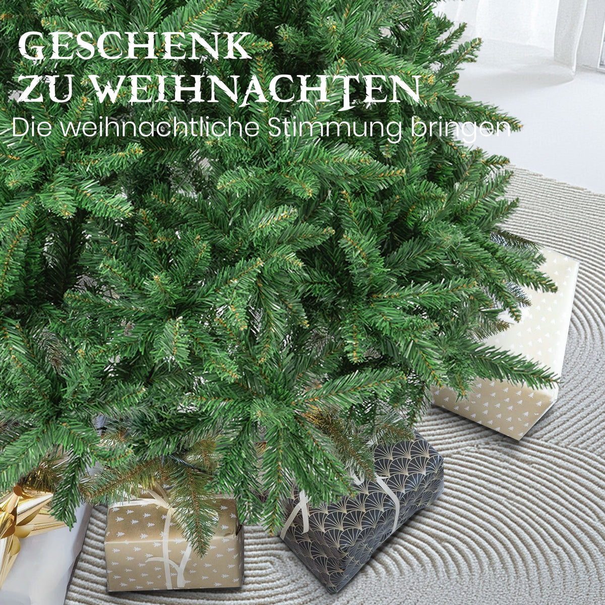Artificial Christmas Tree 210cm 1400 Tips with Lights & Stand, PVC